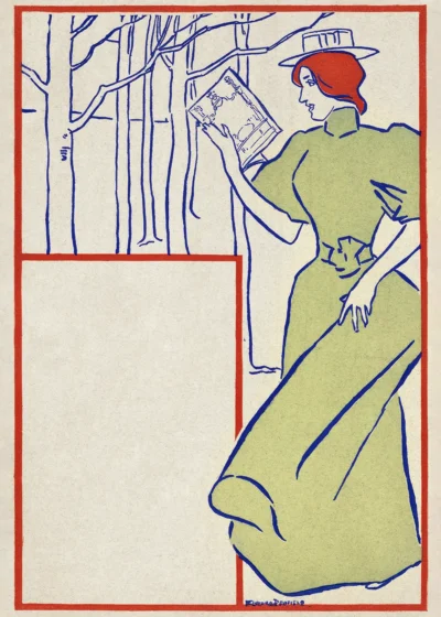 Plakat Kobieta w zielonej sukni czytająca książkę (1895) Plakat Kobieta w zielonej sukni czytająca książkę (1895)