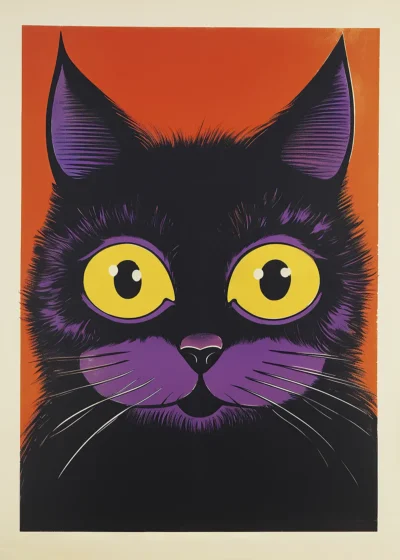 Plakat Portret kota Czarno-fioletowy Kot