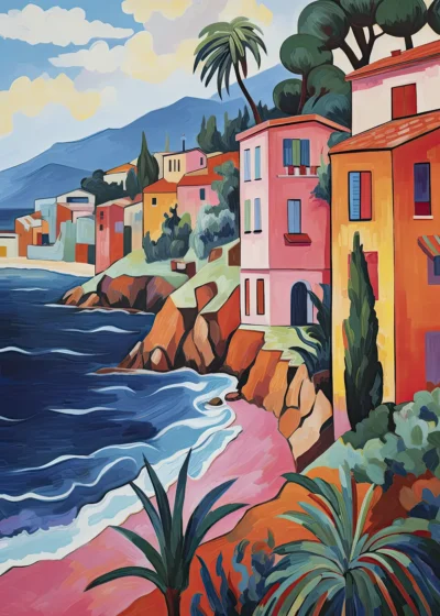 Plakat Kamieniczki nad morskim wybrzeżem