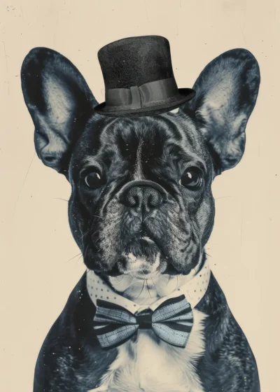 Plakat Portret psa Buldog francuski frenchie w kapeluszu