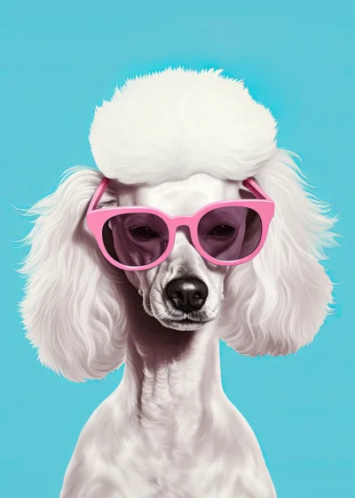 Plakat Portret psa Pudel w różowych okularach