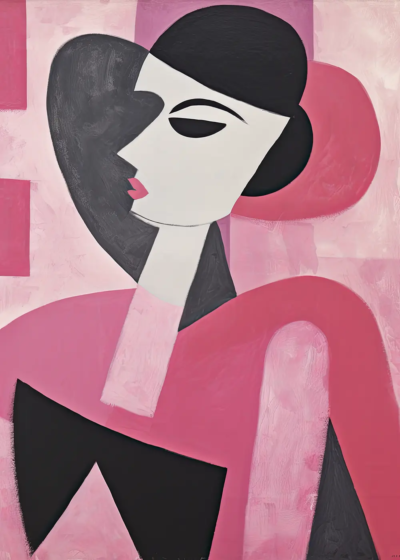 Plakat Twarz kobiety kubistyczna różowa