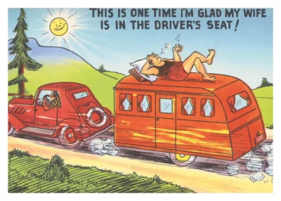 Plakat Vintage Przyczepa kempingowa stara pocztówka z USA