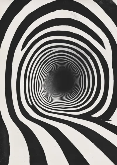 Plakat hipnotyzujący tunel z czarno-białych pasów