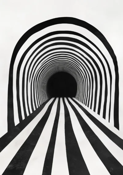 Plakat Tunel abstrakcyjny czarno-biały wzór 3D