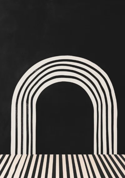 Plakat abstrakcyjny czarno-biały tunel złudzenie