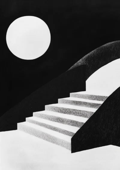 Plakat czarno-biały Schody w blasku księżyca