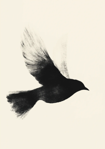 Plakat Czarny ptak w locie na białym tle