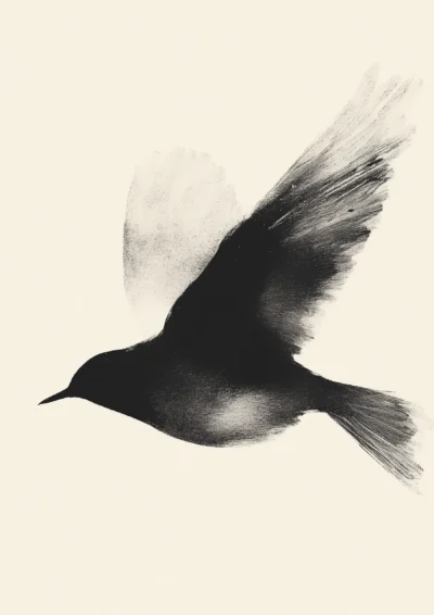 Plakat Czarny ptak w locie na jasnym tle grafika