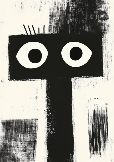 Plakat abstrakcyjna geometryczna twarz z dużymi oczami