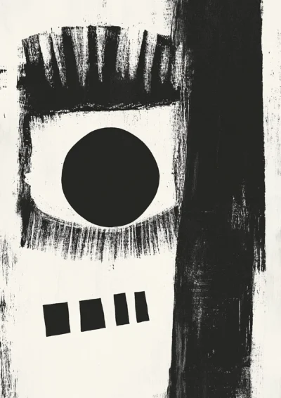 Plakat abstrakcyjne czarne oko w białym tle