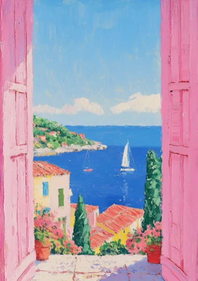 Plakat Okno z widokiem na nabrzeże w słonecznej Francji