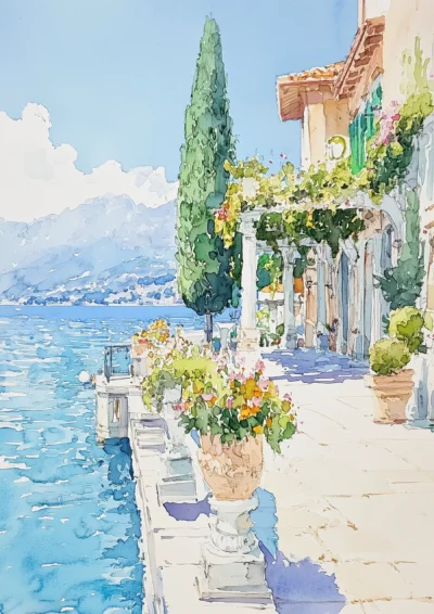 Plakat Włoskie miasteczko nad lazurowym wybrzeżem