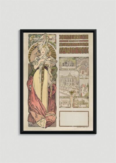 Plakat w ramce: Alfons Mucha Wystawa Światowa Paryż 1900 secesja