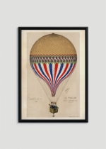 Plakat w drewnianej czarnej ramce: Trójkolorowy balon latający nr 1 (1874)