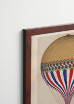 Plakat oprawiony w drewnianą brązową ramkę Vintage Italia: Trójkolorowy balon latający nr 1 (1874)