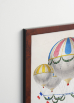 Plakat oprawiony w drewnianą brązową ramkę Vintage Italia: Francuskie balony na ogrzane powietrze