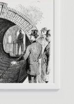 Zbliżenie na detale plakatu oprawionego w drewnianą białą ramkę od Plakatello®: Portal of The Broadway Tunnel Broadway Underground Railway Nowy Jork 1870