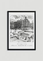 Plakat oprawiony w drewnianą brązową ramkę Vintage Italia: New Post Office 1872 Broadway Underground Railway Nowy Jork
