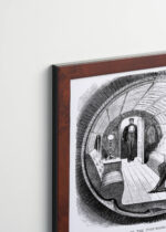 Plakat oprawiony w drewnianą brązową ramkę Vintage Italia: Interior of the Pneumatic Passenger-Car Broadway Underground Railway 1872 Nowy Jork