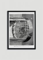 Plakat oprawiony w drewnianą brązową ramkę Vintage Italia: The Underground Tunneling Machine vintage Nowy Jork 1872