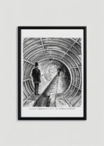 Plakat w drewnianej czarnej ramce: eksperymentalna sekcja Broadway Underground Railway metro Nowy Jork 1872
