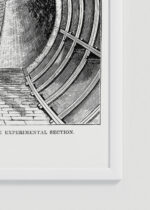 Zbliżenie na detale plakatu oprawionego w drewnianą białą ramkę od Plakatello®: eksperymentalna sekcja Broadway Underground Railway metro Nowy Jork 1872