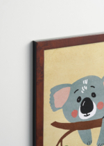 Plakat oprawiony w drewnianą brązową ramkę Vintage Italia: do pokoju dziecięcego koala na gałęzi eukaliptusa pastelowe kolory