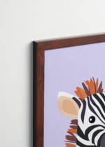 Plakat oprawiony w drewnianą brązową ramkę Vintage Italia: do pokoju dziecięcego zebra z kolorową grzywą skandynawski
