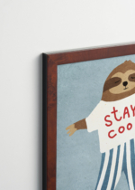 Plakat oprawiony w drewnianą brązową ramkę Vintage Italia: do pokoju dziecięcego leniwiec na deskorolce stay cool