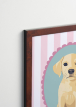 Plakat oprawiony w drewnianą brązową ramkę Vintage Italia: vintage szczeniak labrador do pokoju dziecięcego