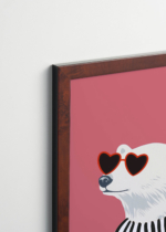 Plakat oprawiony w drewnianą brązową ramkę Vintage Italia: do pokoju dziecięcego stylowy miś polarny w okularach i marynarce w paski