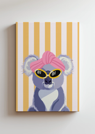 do pokoju dziecięcego koala w okularach i ręczniku na głowie pastelowy obraz na płótnie
