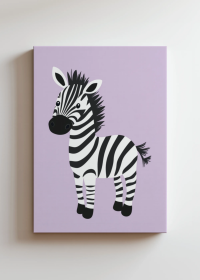 do pokoju dziecięcego zebra na pastelowym lawendowym tle obraz na płótnie