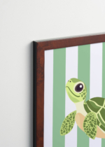 Plakat oprawiony w drewnianą brązową ramkę Vintage Italia: żółw morski dla dzieci ilustracja do pokoju dziecięcego