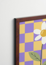 Plakat oprawiony w drewnianą brązową ramkę Vintage Italia: do pokoju dziecięcego stokrotka geometryczne tło skandynawski