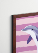 Plakat oprawiony w drewnianą brązową ramkę Vintage Italia: delfin pastelowy skandynawski do pokoju dziecięcego