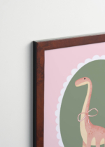 Plakat oprawiony w drewnianą brązową ramkę Vintage Italia: do pokoju dziecięcego dinozaur brachiozaur pastelowy vintage