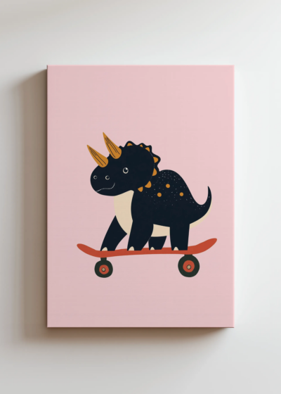 do pokoju dziecięcego dinozaur triceratops na deskorolce obraz na płótnie