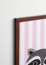 Plakat oprawiony w drewnianą brązową ramkę Vintage Italia: słodki szop pracz skandynawski do pokoju dziecięcego