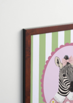 Plakat oprawiony w drewnianą brązową ramkę Vintage Italia: zebra vintage pastelowy do pokoju dziecięcego