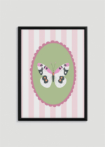 Plakat w drewnianej czarnej ramce: do pokoju dziecięcego motyl pastelowy skandynawski vintage