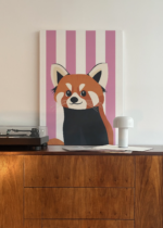 czerwona panda na tle w paski boho do pokoju dziecięcego obraz na płótnie