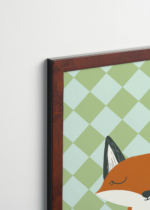 Plakat oprawiony w drewnianą brązową ramkę Vintage Italia: uroczy lisek na geometrycznym tle boho do pokoju dziecięcego