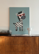 zebra w czerwonych okularach do pokoju dziecięcego obraz na płótnie