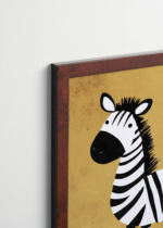 Plakat oprawiony w drewnianą brązową ramkę Vintage Italia: do pokoju dziecięcego zebra safari na pomarańczowym tle