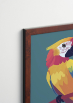 Plakat oprawiony w drewnianą brązową ramkę Vintage Italia: do pokoju dziecięcego kolorowa papuga tropikalna boho
