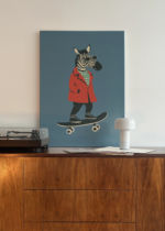 zebra na deskorolce w okularach do pokoju dziecięcego obraz na płótnie
