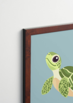 Plakat oprawiony w drewnianą brązową ramkę Vintage Italia: słodki żółw morski do pokoju dziecięcego