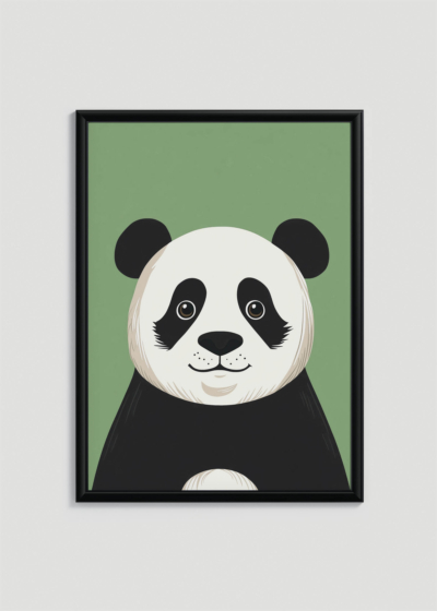 Plakat w drewnianej czarnej ramce: do pokoju dziecięcego panda wielka skandynawski